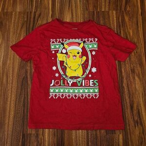 5 For $25 Old Navy Red and Green Pokémon Pikachu Christmas Cotton Tee Boys S